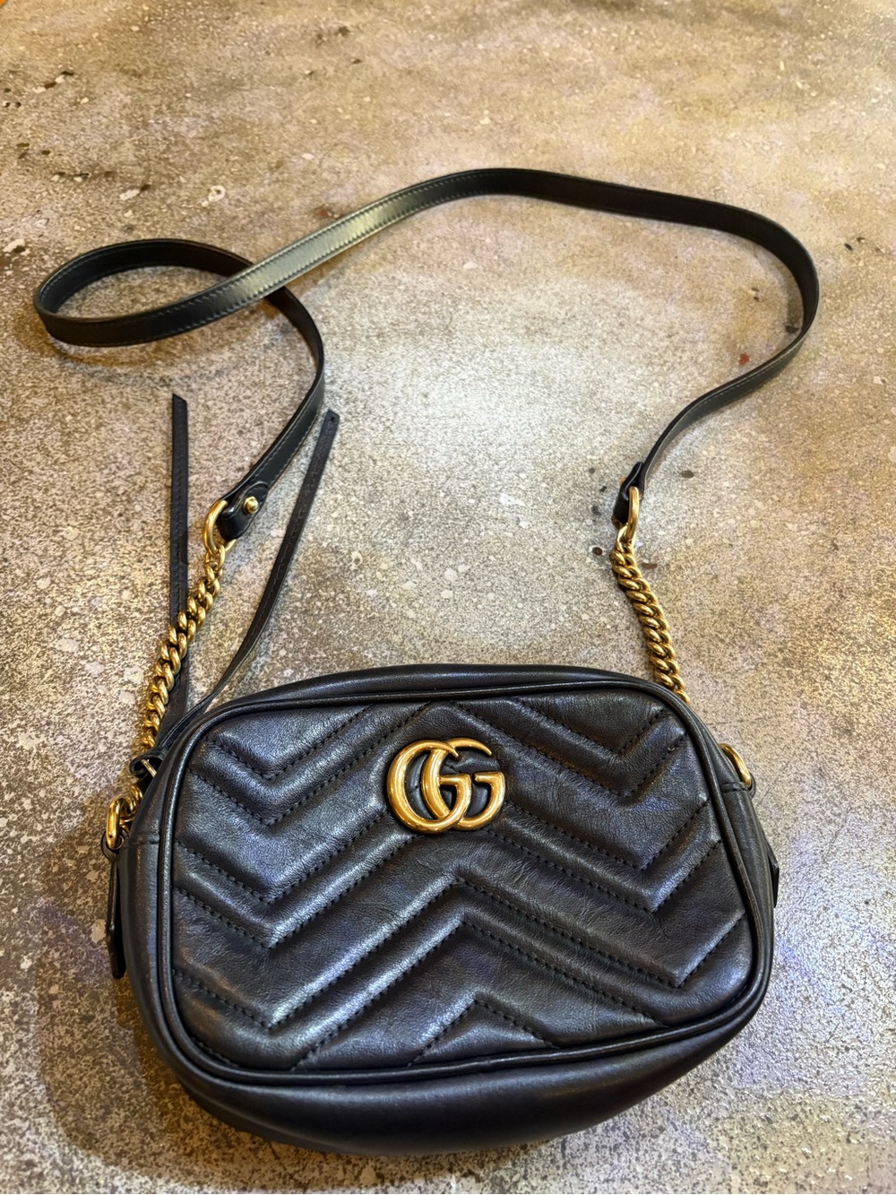 Gucci Black Marmont GG Leather Crossbody Camera Bag